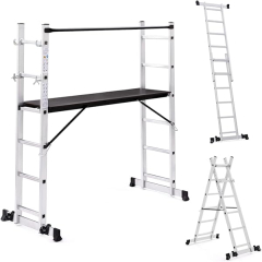 Échafaudage Multifonction Idmarket Aluminium Échelle avec Plateforme Modulable sur Roues