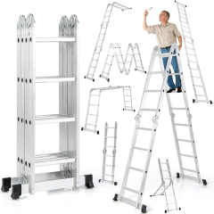 Échelle Pliantie Aluminium GYMAX 7 en 1 Multifonctionnelle