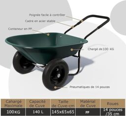 Image du fabricant 4 du GYMAX Brouette de Jardin verte