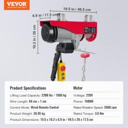 Image du fabricant 7 du VEVOR Treuil Électrique 1000 kg