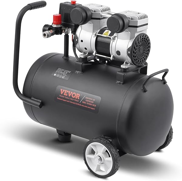 VEVOR Compresseur Air Sans Huile 8L 860W - Silencieux Portable 2,5 CFM 8 Bar 220V
